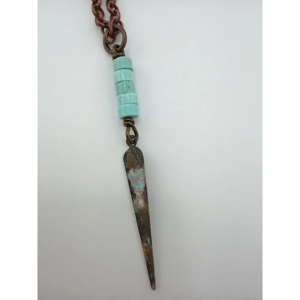 Handcrafted Artisan Made Bohemian Turquoise Spike Dagger Pendant Necklace